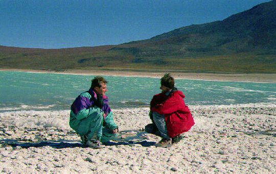 Pierre y Nicolas en el borde de la Laguna Verde