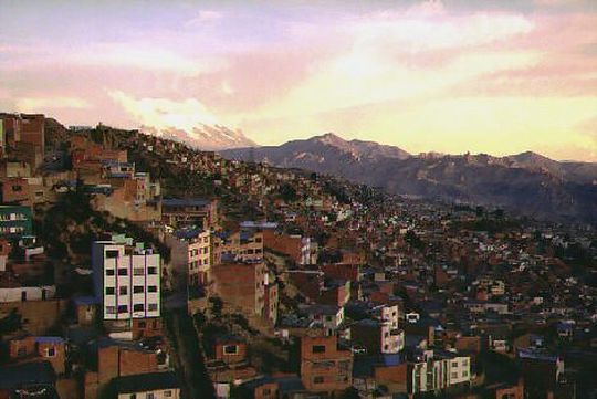 Coucher de soleil sur La Paz et l'Illimani