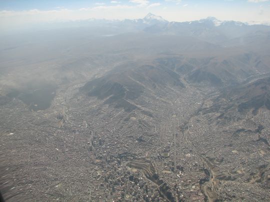 Aerial view of La Paz, El Alto, and Huayna Potosi