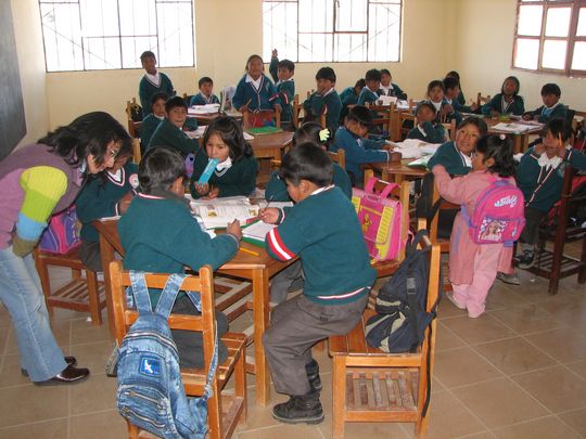 Una sala de clase de la escuela Huyustus en El Alto Una sala de clase de la escuela Huyustus en El Alto