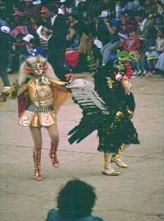 China Supay she-devil and condor dancing diablada