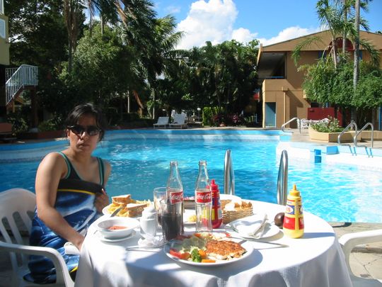 Nataly beside the pool of Asturias hotel