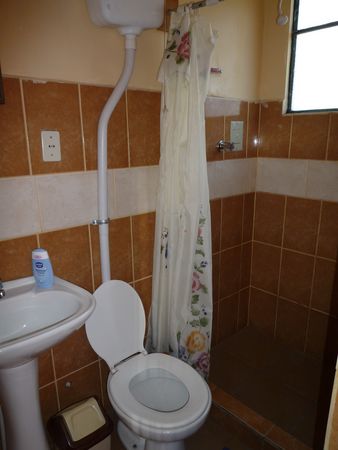 Bathroom and toilet in our hotel room