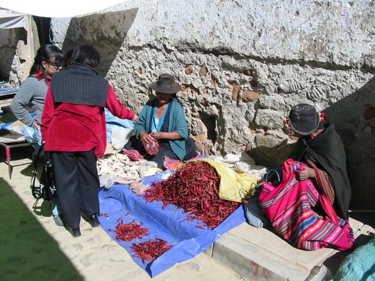 Vendors of red chili peppers (aji)