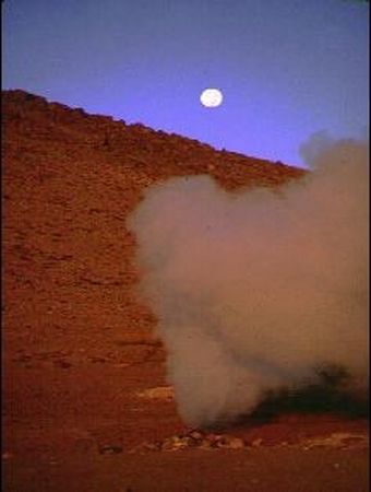 Moonset on Sol de Maana geyser