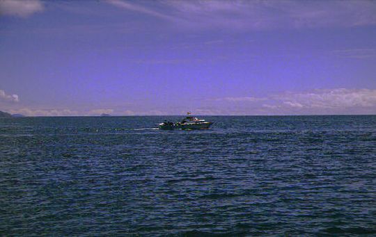 Passengers crossing the strait of Tiquina