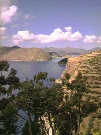 Copacabana peninsula seen from the Island of the Sun Copacabana peninsula seen from the Island of the Sun